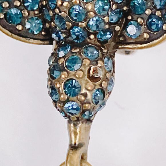 Vintage Signed Heidi Daus Blue Crystal Bird Clip On Earrings Faux Pearl READ - Picture 7 of 12